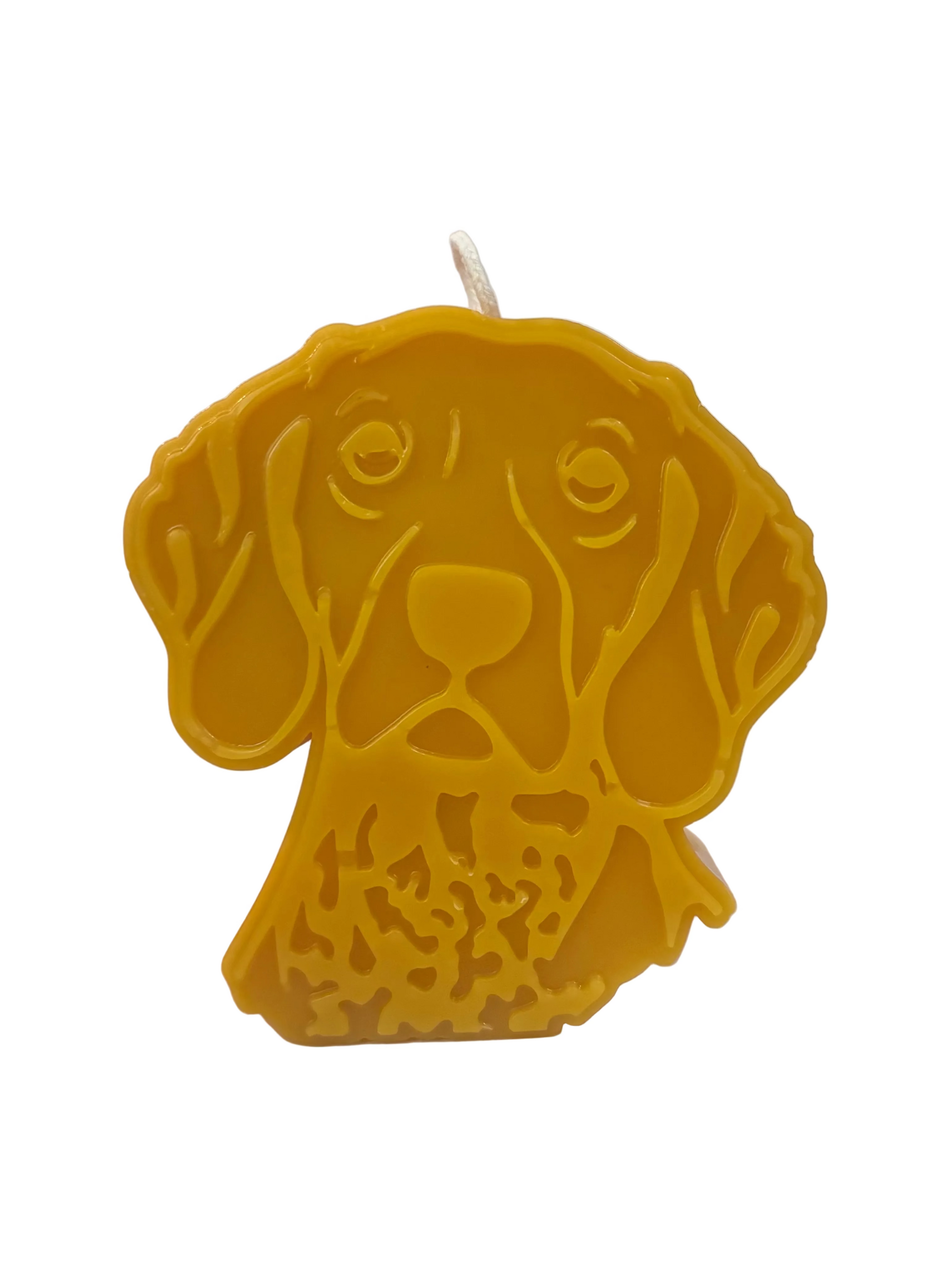 Dog-shaped candle on a white background